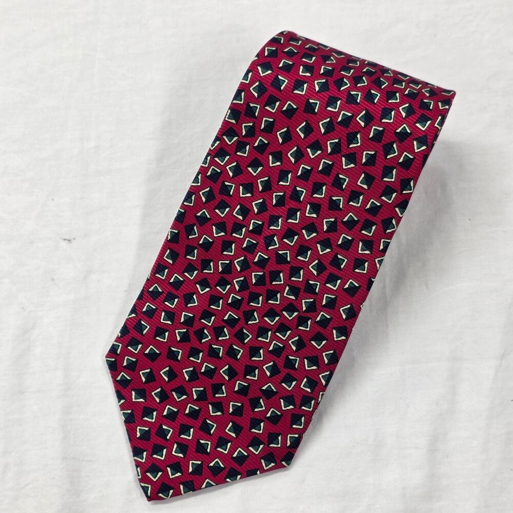 Robert Talbott Silk Necktie Tie Red Geometric Small Squares USA Preppy